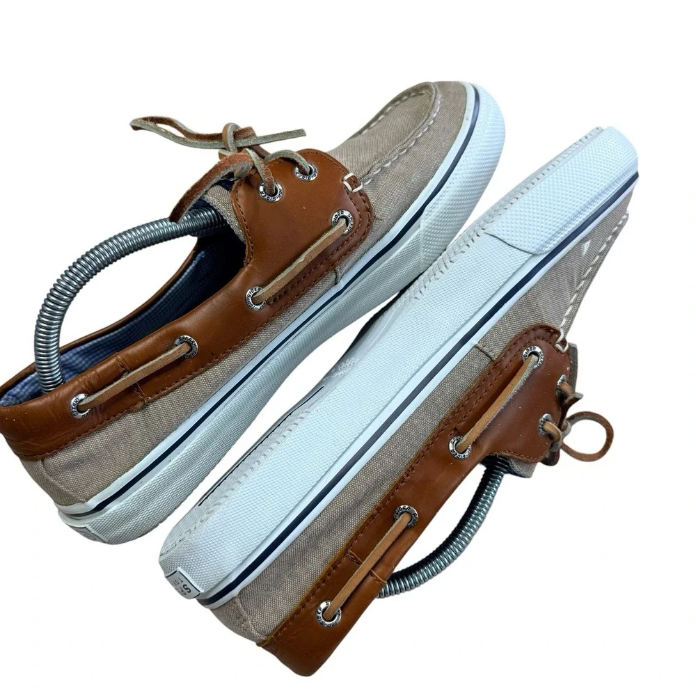 Sperry Top-Sider Bahama STS10642 Canvas Leather Boat Shoes Tan Men's Size 10 M
